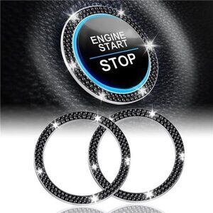 Car Start Button Bling Rhinestone Diamond Engine Button Ring 2-Pack Double Black